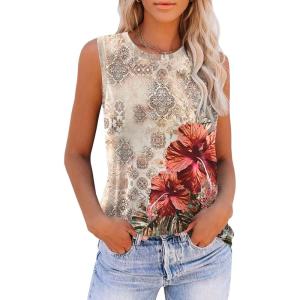 imageZeagoo Womens 2025 Tank Tops 2 Pack Casual Crewneck Sleeveless T Shirts Loose Fit Summer Tunic Blouse1 Red Flower