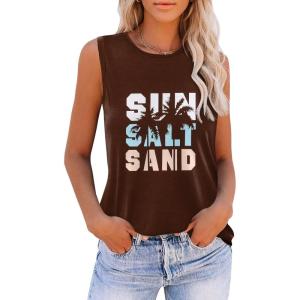 imageZeagoo Womens 2025 Tank Tops 2 Pack Casual Crewneck Sleeveless T Shirts Loose Fit Summer Tunic Blouse1 Tropical  Letter Graphic