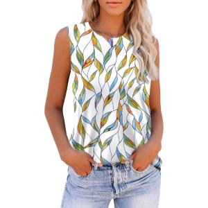 imageZeagoo Womens 2025 Tank Tops 2 Pack Casual Crewneck Sleeveless T Shirts Loose Fit Summer Tunic Blouse1 White Leaf