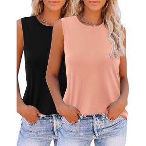 imageZeagoo Womens 2025 Tank Tops 2 Pack Casual Crewneck Sleeveless T Shirts Loose Fit Summer Tunic Blouse2 Packcoral and Black