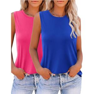 imageZeagoo Womens 2025 Tank Tops 2 Pack Casual Crewneck Sleeveless T Shirts Loose Fit Summer Tunic Blouse2 Packrose Red and Snorkel Blue