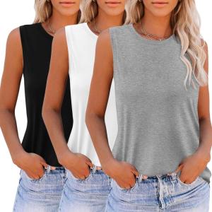 imageZeagoo Womens 2025 Tank Tops 2 Pack Casual Crewneck Sleeveless T Shirts Loose Fit Summer Tunic Blouse3 Packlight Grey  White  Black
