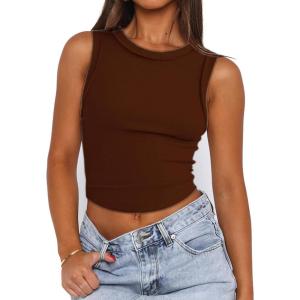 imageZeagoo Womens High Neck Ribbed Tank Tops 2025 Summer Sleeveless Crop Tops Slim Fit Going Out Basic ShirtsBrown
