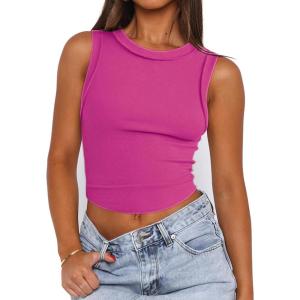 imageZeagoo Womens High Neck Ribbed Tank Tops 2025 Summer Sleeveless Crop Tops Slim Fit Going Out Basic ShirtsRose Red