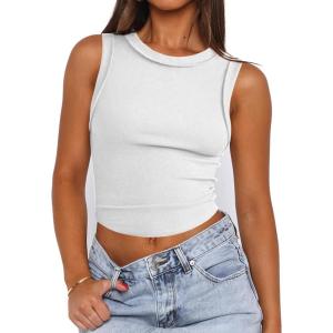 imageZeagoo Womens High Neck Ribbed Tank Tops 2025 Summer Sleeveless Crop Tops Slim Fit Going Out Basic ShirtsWhite