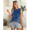 imageZeagoo Summer Tank Top for Women 2025 Pleated High Neck Tops Loose Fit Flowy Dressy Tunic Sleeveless ShirtsBfloral Blue