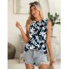 imageZeagoo Summer Tank Top for Women 2025 Pleated High Neck Tops Loose Fit Flowy Dressy Tunic Sleeveless ShirtsDfloral Navy
