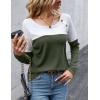 imageZeagoo Women Waffle Knit Shirts Long Sleeve Colorblock Tee Button Detail TunicsArmy