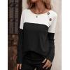 imageZeagoo Women Waffle Knit Shirts Long Sleeve Colorblock Tee Button Detail TunicsBlack