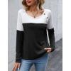 imageZeagoo Women Waffle Knit Shirts Long Sleeve Colorblock Tee Button Detail TunicsBlack