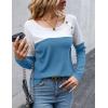 imageZeagoo Women Waffle Knit Shirts Long Sleeve Colorblock Tee Button Detail TunicsBlue