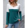imageZeagoo Women Waffle Knit Shirts Long Sleeve Colorblock Tee Button Detail TunicsBlue Green