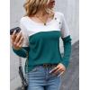 imageZeagoo Women Waffle Knit Shirts Long Sleeve Colorblock Tee Button Detail TunicsBlue Green
