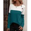imageZeagoo Women Waffle Knit Shirts Long Sleeve Colorblock Tee Button Detail TunicsBlue Green