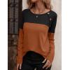 imageZeagoo Women Waffle Knit Shirts Long Sleeve Colorblock Tee Button Detail TunicsCaramel