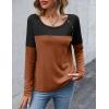imageZeagoo Women Waffle Knit Shirts Long Sleeve Colorblock Tee Button Detail TunicsCaramel