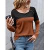 imageZeagoo Women Waffle Knit Shirts Long Sleeve Colorblock Tee Button Detail TunicsCaramel