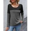 imageZeagoo Women Waffle Knit Shirts Long Sleeve Colorblock Tee Button Detail TunicsDark Grey