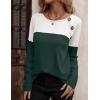 imageZeagoo Women Waffle Knit Shirts Long Sleeve Colorblock Tee Button Detail TunicsDeep Green