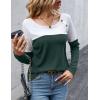 imageZeagoo Women Waffle Knit Shirts Long Sleeve Colorblock Tee Button Detail TunicsDeep Green