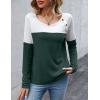 imageZeagoo Women Waffle Knit Shirts Long Sleeve Colorblock Tee Button Detail TunicsDeep Green