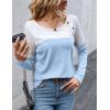 imageZeagoo Women Waffle Knit Shirts Long Sleeve Colorblock Tee Button Detail TunicsLight Blue