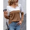 imageZeagoo Women Waffle Knit Shirts Long Sleeve Colorblock Tee Button Detail TunicsLight Brown