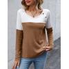 imageZeagoo Women Waffle Knit Shirts Long Sleeve Colorblock Tee Button Detail TunicsLight Brown