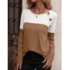 imageZeagoo Women Waffle Knit Shirts Long Sleeve Colorblock Tee Button Detail TunicsLight Brown