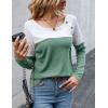 imageZeagoo Women Waffle Knit Shirts Long Sleeve Colorblock Tee Button Detail TunicsMint