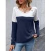 imageZeagoo Women Waffle Knit Shirts Long Sleeve Colorblock Tee Button Detail TunicsNavy