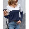 imageZeagoo Women Waffle Knit Shirts Long Sleeve Colorblock Tee Button Detail TunicsNavy
