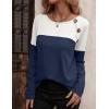 imageZeagoo Women Waffle Knit Shirts Long Sleeve Colorblock Tee Button Detail TunicsNavy