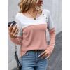 imageZeagoo Women Waffle Knit Shirts Long Sleeve Colorblock Tee Button Detail TunicsPale Pink