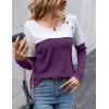 imageZeagoo Women Waffle Knit Shirts Long Sleeve Colorblock Tee Button Detail TunicsPurple