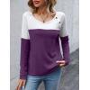 imageZeagoo Women Waffle Knit Shirts Long Sleeve Colorblock Tee Button Detail TunicsPurple