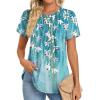 imageZeagoo Womens Casual T Shirts for Summer 2025 Short Sleeve Crewneck Tunic Shirts Floral Print Tops Pleated Dressy BlouseBlue Floral
