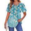 imageZeagoo Womens Casual T Shirts for Summer 2025 Short Sleeve Crewneck Tunic Shirts Floral Print Tops Pleated Dressy BlouseBlue Floral