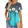imageZeagoo Womens Casual T Shirts for Summer 2025 Short Sleeve Crewneck Tunic Shirts Floral Print Tops Pleated Dressy BlouseDaisy Print