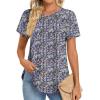 imageZeagoo Womens Casual T Shirts for Summer 2025 Short Sleeve Crewneck Tunic Shirts Floral Print Tops Pleated Dressy BlouseMixed Army Flower