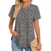 imageZeagoo Womens Casual T Shirts for Summer 2025 Short Sleeve Crewneck Tunic Shirts Floral Print Tops Pleated Dressy BlouseMixed Black Flower