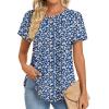 imageZeagoo Womens Casual T Shirts for Summer 2025 Short Sleeve Crewneck Tunic Shirts Floral Print Tops Pleated Dressy BlouseMixed Blue Flower