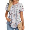 imageZeagoo Womens Casual T Shirts for Summer 2025 Short Sleeve Crewneck Tunic Shirts Floral Print Tops Pleated Dressy BlouseMixed Grey Flower