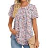 imageZeagoo Womens Casual T Shirts for Summer 2025 Short Sleeve Crewneck Tunic Shirts Floral Print Tops Pleated Dressy BlouseMixed Pink Flower