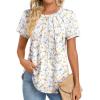 imageZeagoo Womens Casual T Shirts for Summer 2025 Short Sleeve Crewneck Tunic Shirts Floral Print Tops Pleated Dressy BlouseMixed White Flower
