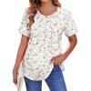 imageZeagoo Womens Casual T Shirts for Summer 2025 Short Sleeve Crewneck Tunic Shirts Floral Print Tops Pleated Dressy BlouseMixed White Flower