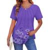 imageZeagoo Womens Casual T Shirts for Summer 2025 Short Sleeve Crewneck Tunic Shirts Floral Print Tops Pleated Dressy BlousePurple Floral