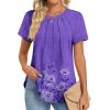 imageZeagoo Womens Casual T Shirts for Summer 2025 Short Sleeve Crewneck Tunic Shirts Floral Print Tops Pleated Dressy BlousePurple Floral