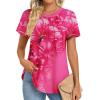 imageZeagoo Womens Casual T Shirts for Summer 2025 Short Sleeve Crewneck Tunic Shirts Floral Print Tops Pleated Dressy BlouseRed Floral