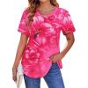 imageZeagoo Womens Casual T Shirts for Summer 2025 Short Sleeve Crewneck Tunic Shirts Floral Print Tops Pleated Dressy BlouseRed Floral